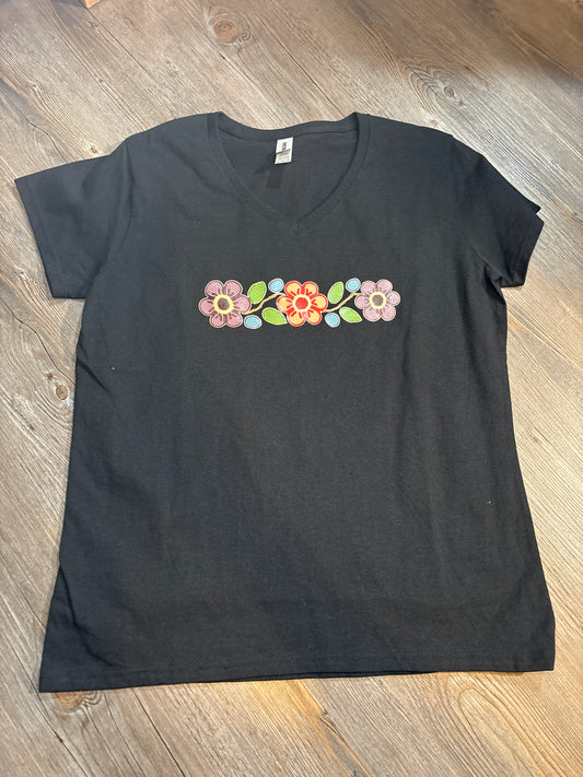 Vneck floral design black