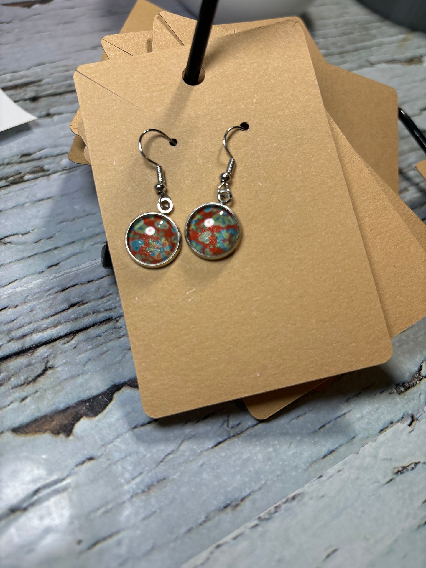 Red gookum print earrings
